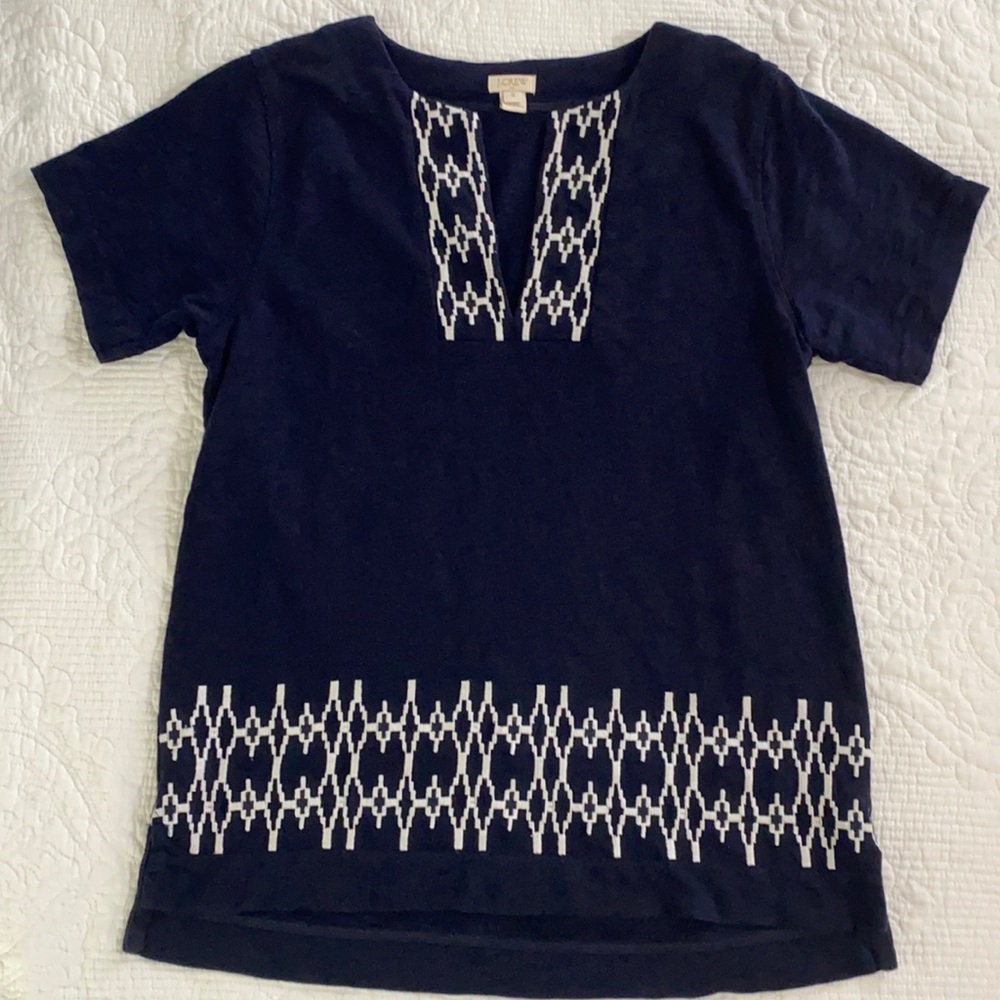 J. Crew Navy & White V Neck Pullover Top S LN